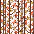 Trees woods seamless stripes pattern. Forest trees with leaves