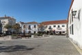Treet atmosphere and architecture in front of bars and restaurants of Esposende, Portugal