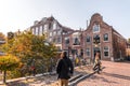 Treet view and traditional Dutch buildings in the historic center of Utrecht, Netherlands