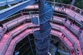 Treetop Walkway lignting, Sightseeing trail in tree crowns. Wooden construction with a slide in the middle. Touristic place and un