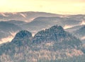 Treetops silhouette of the top of a hills in the fog, feel the silence Royalty Free Stock Photo