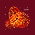 Trefoil knot. Vector illustration consisting of points and lines. 3D grid design. Molecular grid.