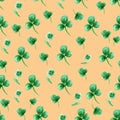 trefoil pattern, shamrock seamless pattern, clover leaf watercolor seamless pattern