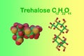 Trehalose sugar molecule. Also known as tremalose or mycose. It is a disaccharide consisting of two molecules of glucose