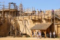 Treigny, France - July 13 2019 : Tourists visiting the Guedelon castle. This site is actually under construction, as an