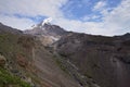Treking for the Kazbek peak in the mountains of the Caucasus