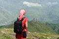 Treking for the Kazbek peak in the mountains of the Caucasus