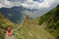 Treking for the Kazbek peak in the mountains of the Caucasus