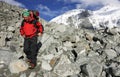 Trekker in Altai Mountains, Belukha Peak