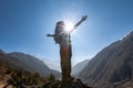 Trekker approaching Renjo La pass on a way to Everest Base camp Royalty Free Stock Photo