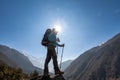 Trekker approaching Renjo La pass on a way to Everest Base camp Royalty Free Stock Photo