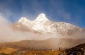 Trekker below Ama Dablam in the Nepal Himalaya