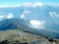 Trekker in front of the Himalaya