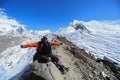 Trekker on glacier beside of everest basecamp from everest trek