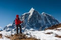 Trekker in Khumbu valley on a way to Everest Base camp Royalty Free Stock Photo