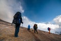 Trekker in Khumbu valley on a way to Everest Base camp Royalty Free Stock Photo