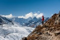 Trekker in Khumbu valley on a way to Everest Base camp Royalty Free Stock Photo