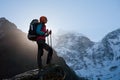 Trekker in Khumbu valley on a way to Everest Base camp Royalty Free Stock Photo