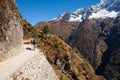 Trekker in Khumbu valley on a way to Everest Base camp Royalty Free Stock Photo