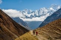 Trekker on Manaslu circuit trek in Nepal Royalty Free Stock Photo