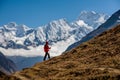 Trekker on Manaslu circuit trek in Nepal Royalty Free Stock Photo