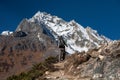 Trekker on Manaslu circuit trek in Nepal Royalty Free Stock Photo