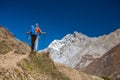 Trekker on Manaslu circuit trek in Nepal Royalty Free Stock Photo