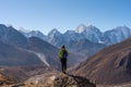 A trekker standing in front of Himalaya mountain range in Everest region, Nepal