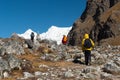 Trekker walk on tie way to Renjora pass with everest mountain pe