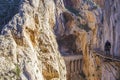 Trekker walking along the Caminito del Rey path