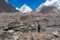 A trekker walking to K2 base camp in Karakoram mountains range, Pakistan