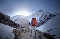 Trekker on the way to Annapurna base camp, Nepal Royalty Free Stock Photo