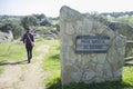 Trekker woman at Berrocal of Rugidero, Cornalvo Natural Park, Extremadura, Spain