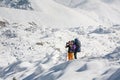 Trekkers crossing Gokyo glacier in Khumbu valley on a way to Eve Royalty Free Stock Photo