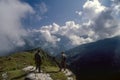 Trekkers enjoying Himalayan stormy atmosphere at Munshiyari Royalty Free Stock Photo