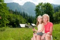 Trekkers - family on trek Royalty Free Stock Photo