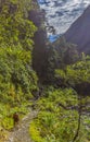 Trekkers hikers ravine Qusilluyoc Cuzco Peru