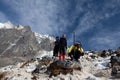 Trekkers on the Larke pass, Nepal Himalaya