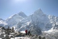 Trekkers looking at the top of Mount Everest