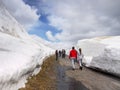 Trekkers Road Snowdrifts Mountains