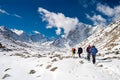 Trekkers and Sherpas going back from Everest Base Camp Royalty Free Stock Photo