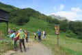 Trekkers starting to walk at trailhead at Tenjin-daira heading for Tanigawadake