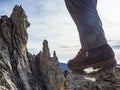 Trekking boots in the alps Royalty Free Stock Photo