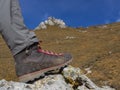 Trekking boots in the alps Royalty Free Stock Photo