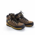 Trekking boots in brown nubuck and black vinyl.