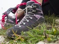 Trekking boots detail used by a woman