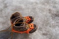 Trekking boots with ice crampons Royalty Free Stock Photo