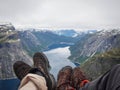 Trekking boots over the fjord