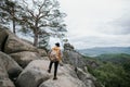 Trekking concept. Tourist walking mountains. Summer adventure Royalty Free Stock Photo