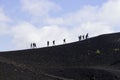 Trekking of hikers and tourists on the Etna volcano in Sicily